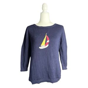 Talbots Sweater Size Small Nautical Sailor Novelty Boat Navy Twee Retro Preppy